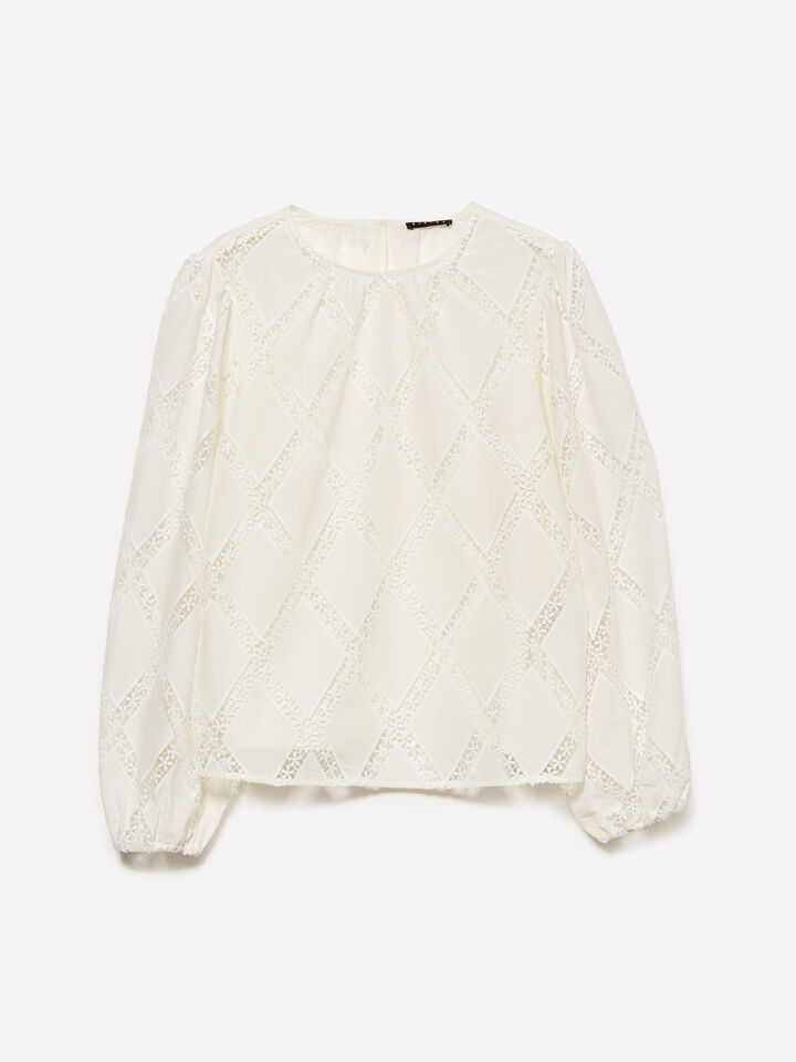 Cream white blouse with lace - women's blouses - Creamy White | Sisley image number 5